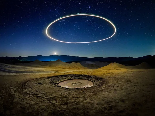 Paisaje Con Volcanes Fangosos Bajo Impresionante Cielo Nocturno Condado Buzau — Foto de Stock