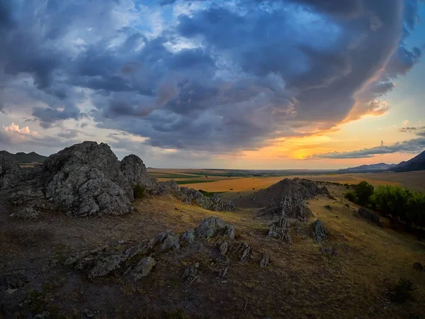 Gün Batımı Güneşin Doğuşu Dobrogea Romanya Manzara — Stok fotoğraf