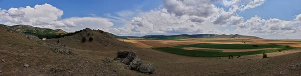Vista Panorámica Los Campos Primavera Cielo Nublado Dobrogea Rumania — Foto de Stock
