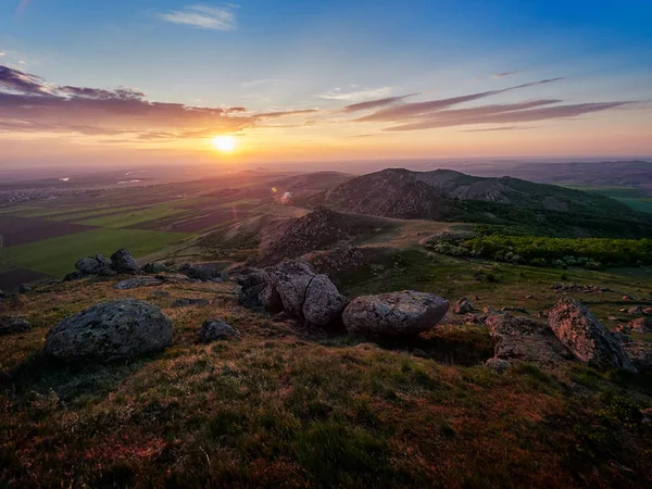 Gün Batımı Güneşin Doğuşu Tutuiatu Görünümü Dobrogea Romanya Havadan Görünümü — Stok fotoğraf