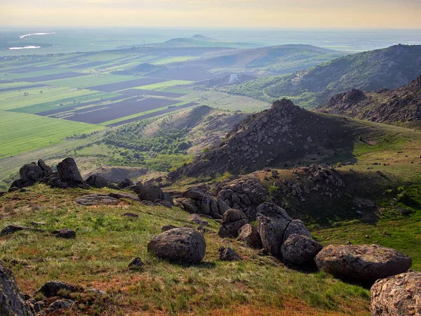 Berglandskap Med Vacker Himmel Dobrogea Rumänien Flygfoto — Stockfoto