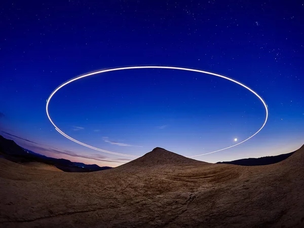 Paisaje Con Volcanes Fangosos Bajo Impresionante Cielo Nocturno Condado Buzau — Foto de Stock