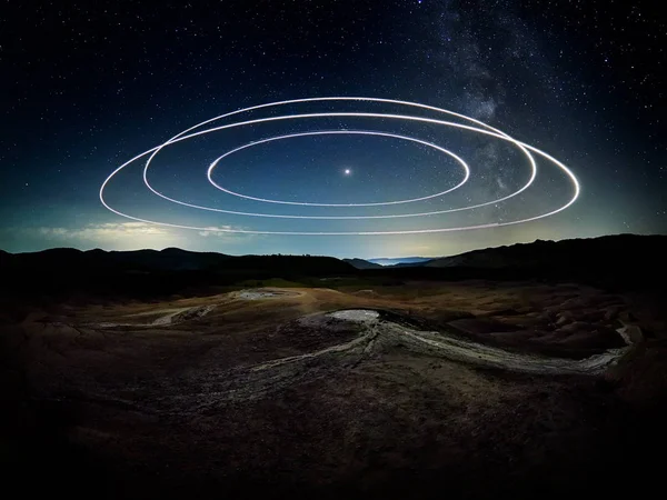 Paisaje Con Volcanes Fangosos Bajo Impresionante Cielo Nocturno Condado Buzau — Foto de Stock