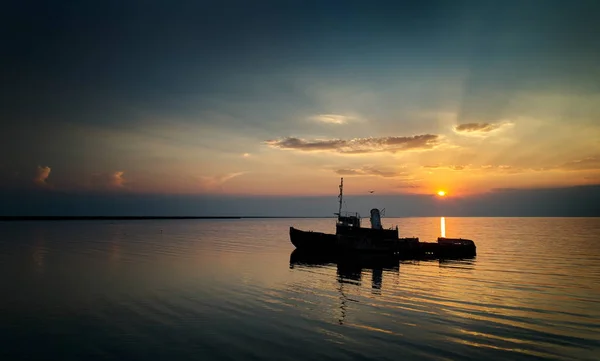 Naufrágio Navios Abandonados Tuzla Roménia Pôr Sol Vista Aérea — Fotografia de Stock