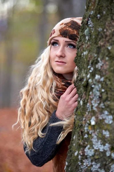 Jeune Jolie Femme Portrait Plein Air Automne — Photo