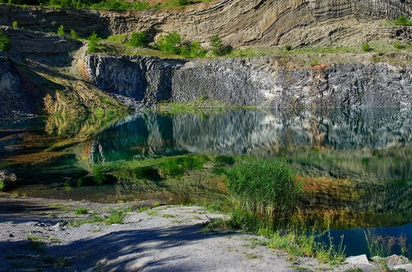 Lake Reflection Old Volcano Crater Racos Town Romania — Stock Photo, Image