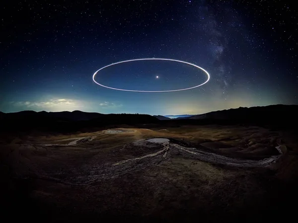 Paisaje Con Volcanes Fangosos Bajo Impresionante Cielo Nocturno Condado Buzau — Foto de Stock