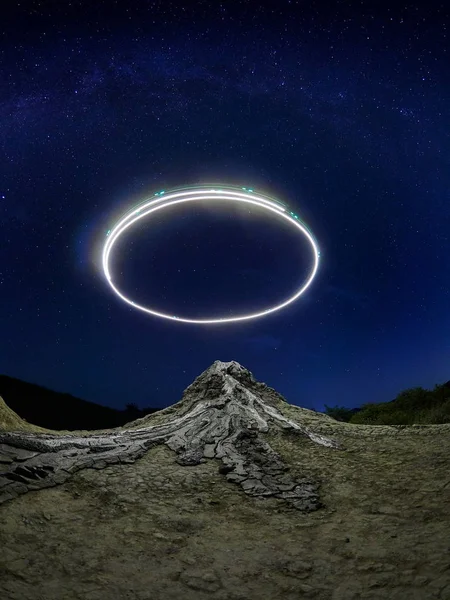 Paisaje Con Volcanes Fangosos Bajo Impresionante Cielo Nocturno Condado Buzau — Foto de Stock