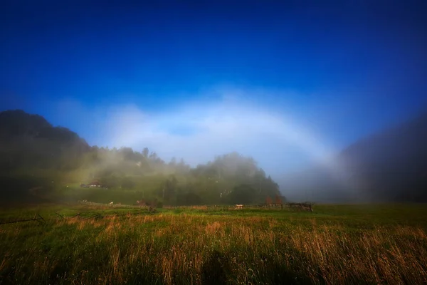 White Rainbow Halo Mountains Night — Stock Photo, Image