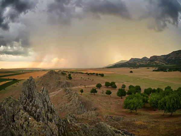 Landschap Met Mooie Bewolkte Hemel Dobrogea Roemenië Luchtfoto — Stockfoto