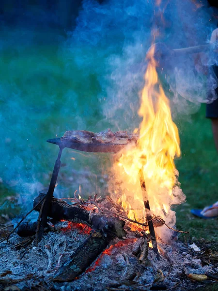 Nourriture Camping Barbecue Plein Air Dans Camp Été — Photo