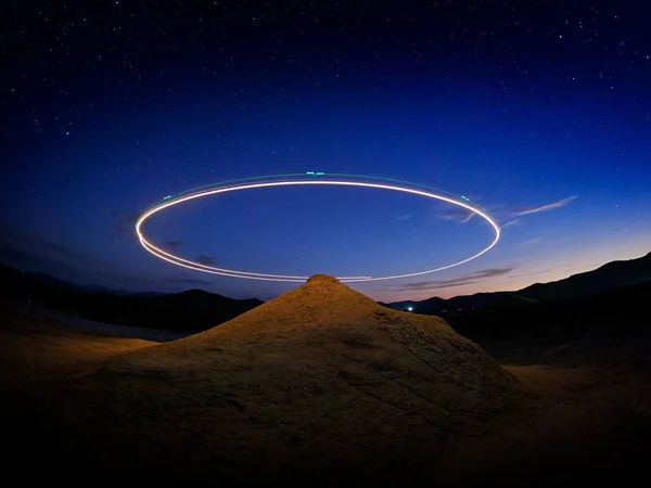 Paisaje Con Volcanes Fangosos Bajo Impresionante Cielo Nocturno Condado Buzau — Foto de Stock