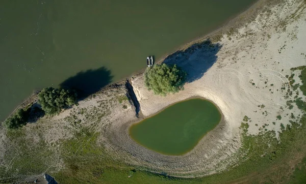 Vista Aérea Orilla Del Río Danubio Verano Dobrogea Rumania —  Fotos de Stock