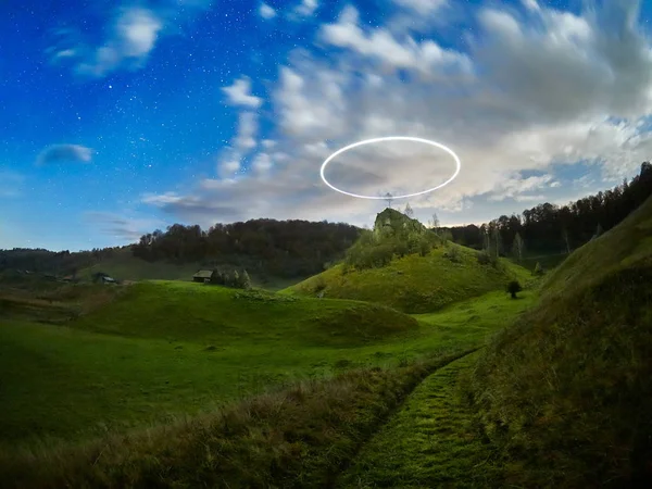 Paisaje Montaña Por Noche Fundatura Ponorului Rumania Vista Aérea Larga —  Fotos de Stock