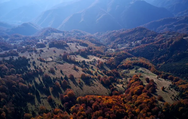 Vue Aérienne Campagne Des Montagnes Des Carpates Matin Automne Roumanie — Photo