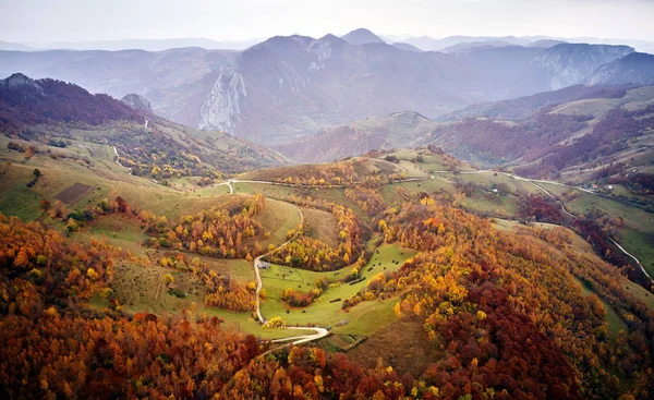 Vue Aérienne Campagne Des Montagnes Des Carpates Matin Automne Roumanie — Photo