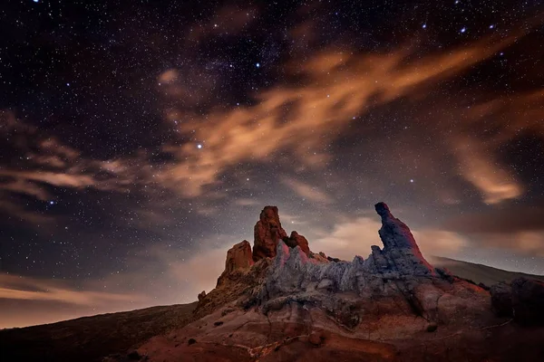 Noční Obloha Mléčnou Dráhu Teide Kráter Tenerife Španělsko — Stock fotografie