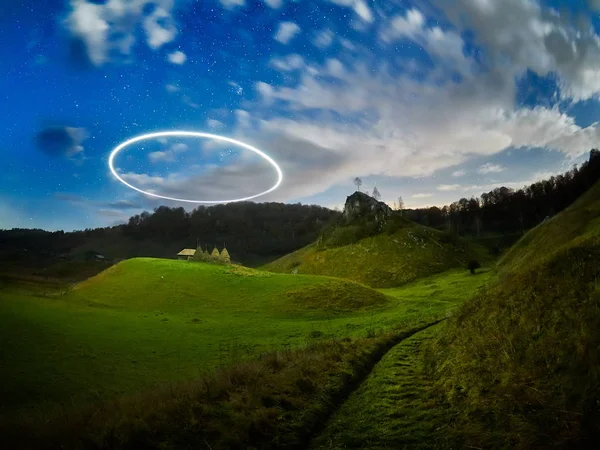 Paisaje Montaña Por Noche Fundatura Ponorului Rumania Vista Aérea Larga —  Fotos de Stock