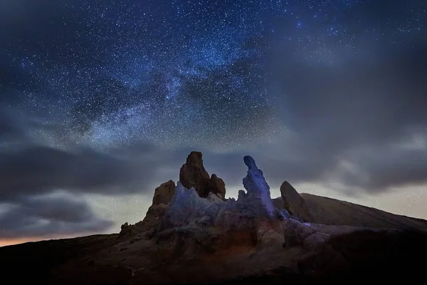 Cielo Notturno Con Lattea Sul Cratere Del Teide Tenerife Spagna — Foto Stock