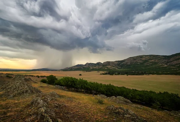 beautiful landscape on stormy weather, Dobrogea, Romania
