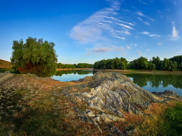Orilla Del Río Danubio Verano Dobrogea Rumania — Foto de Stock