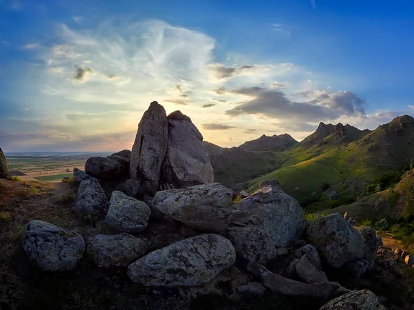 Landschaft Bei Sonnenuntergang Sonnenaufgang Dobrogea Rumänien — Stockfoto