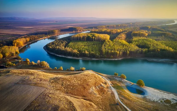 Vista Aérea Costa Rio Danúbio Verão Dobrogea Roménia — Fotografia de Stock