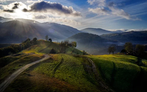 Luftaufnahme Der Karpaten Landschaft Herbst Morgen Rumänien — Stockfoto