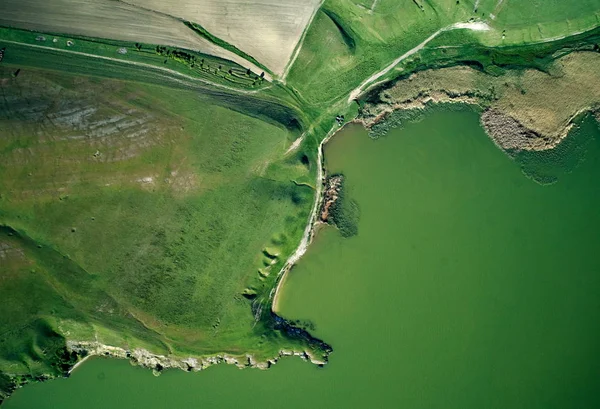 Widok Lotu Ptaka Brzeg Dunaju Dobrogea Rumunia — Zdjęcie stockowe