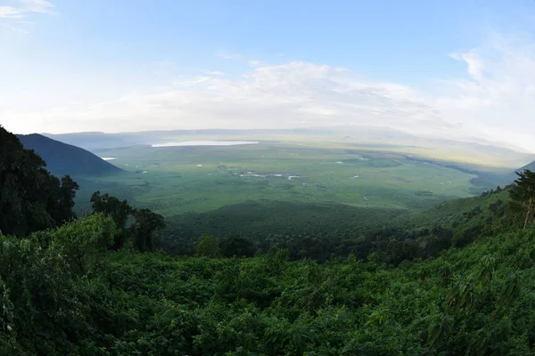 Scenic View Tanzania Dramatic Sky Depression Ngorongoro Crater — Stock Photo, Image