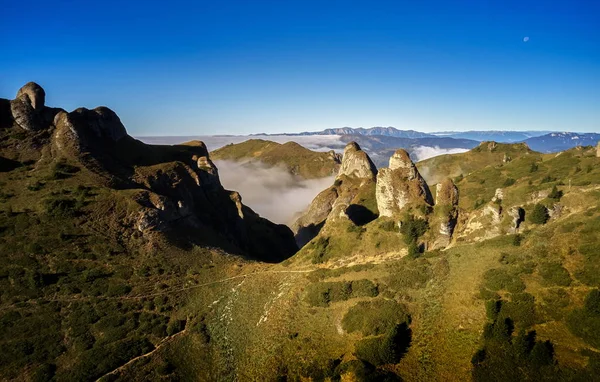 Uitzicht Vanuit Lucht Het Platteland Van Karpaten Herfstochtend Roemenië — Stockfoto