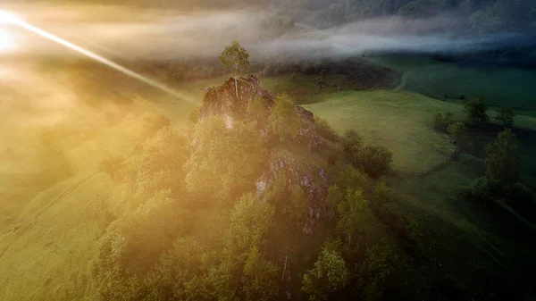 Горный Пейзаж Осенним Утром Fundatura Ponorului Румыния Вид Воздуха — стоковое фото