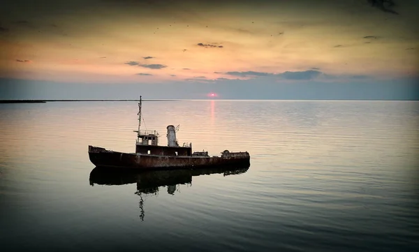 Naufragio Barcos Abandonados Tuzla Rumania Atardecer Vista Aérea —  Fotos de Stock
