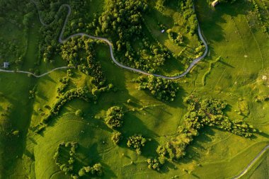 Güzel dağ manzarası ile freah yeşil bitki örtüsü, Dumesti, Alba İlçesi, Romanya - havadan görünümü