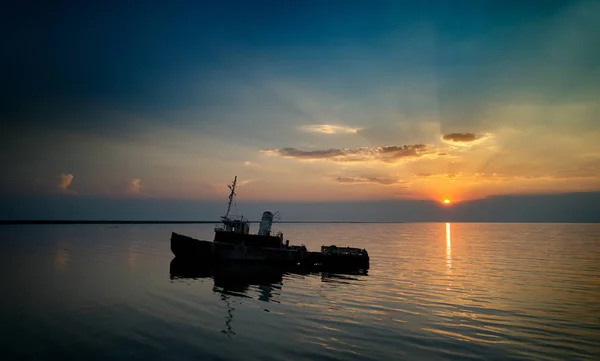 Naufrágio Navios Abandonados Tuzla Roménia Pôr Sol Vista Aérea — Fotografia de Stock