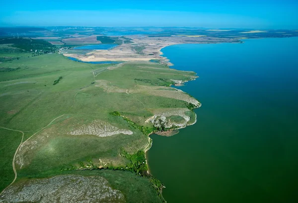 Vue Aérienne Rive Danube Été Dobrogea Roumanie — Photo