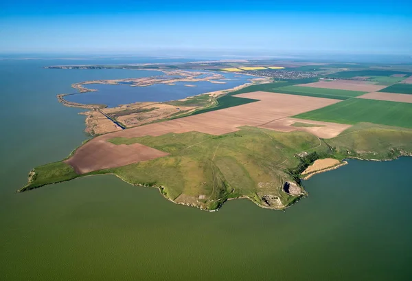 Letecký Pohled Břeh Dunaje Létě Dobrogea Rumunsko — Stock fotografie