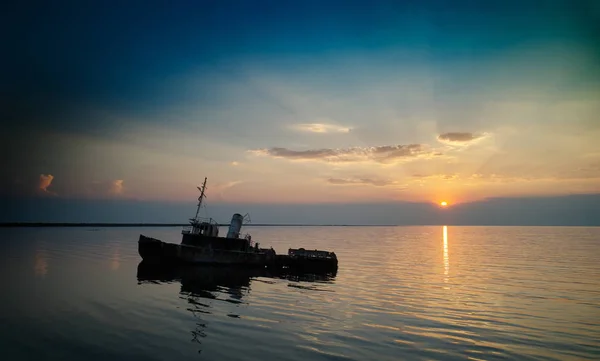 Abandoned Ship Wreck Tuzla Romania Sunset Aerial View — Stock Photo, Image