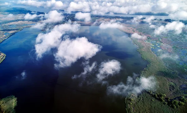 Vue Aérienne Danube Dans Village Parches Dobrogea Roumanie — Photo