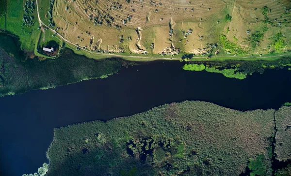 Aerial View Danube River Parches Village Dobrogea Romania — Stock Photo, Image