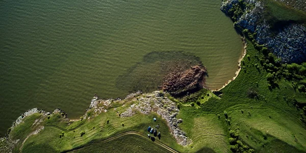 Vista Aérea Orilla Del Río Danubio Verano Dobrogea Rumania — Foto de Stock