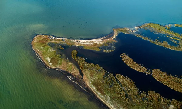 Vue Aérienne Île Sacalin Nouvellement Formée Dans Mer Noire Près — Photo