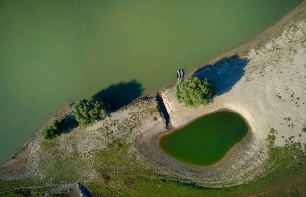 Vue Aérienne Rive Danube Été Dobrogea Roumanie — Photo