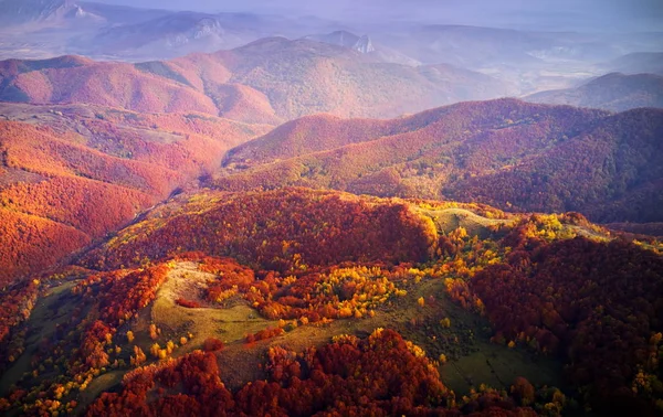 Vue Aérienne Campagne Des Montagnes Des Carpates Matin Automne Roumanie — Photo