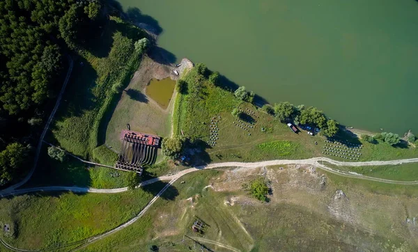 Widok Lotu Ptaka Brzeg Dunaju Dobrogea Rumunia — Zdjęcie stockowe