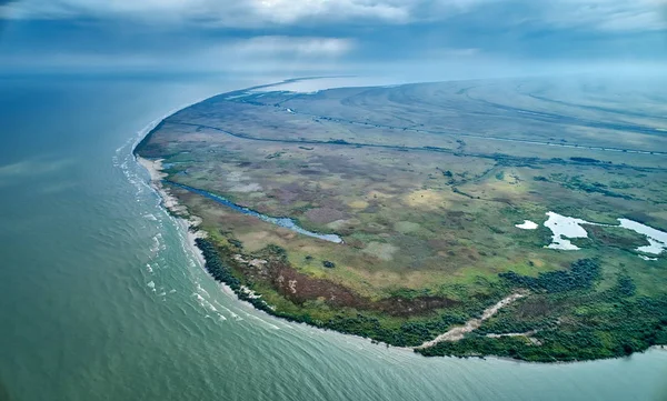 Vue Aérienne Île Sacalin Nouvellement Formée Dans Mer Noire Près — Photo