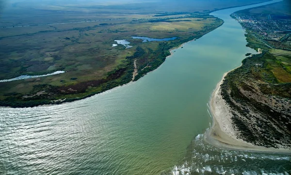 Flygfoto Över Donaus Flodstrand Sommaren Dobrogea Rumänien — Stockfoto