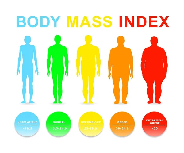 Ilustração Vetor Índice Massa Corporal Silhuetas Com Diferentes Graus Obesidade — Vetor de Stock