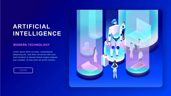 Yapay zeka kavramı. robot. izometrik çizimde. modern teknolojik altyapı