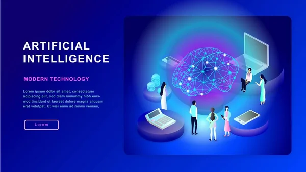 Conceito Inteligência Artificial Cérebro Elétrico Ilustração Isométrica Tecnologia Moderna Fundo —  Vetores de Stock